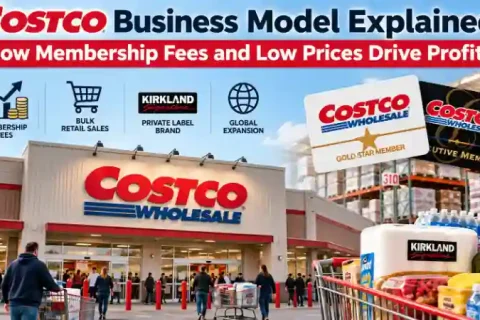 Costco business model explained with membership fees, warehouse retail, Kirkland Signature and revenue streams.