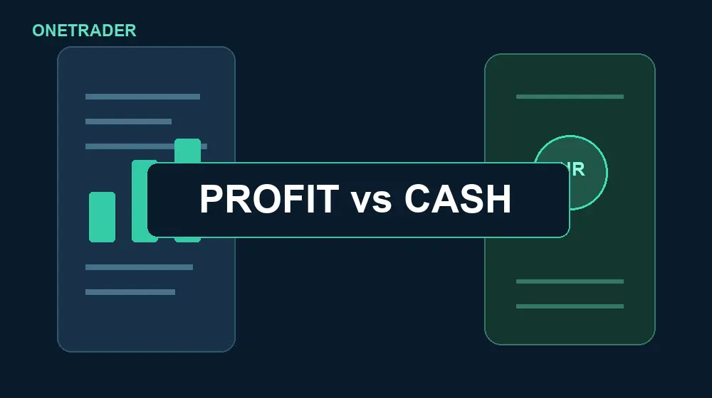 Onetrader illustration comparing reported profit with cash generation for earnings quality analysis