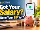 Salary credited notification with a reminder to complete the monthly SIP investment.