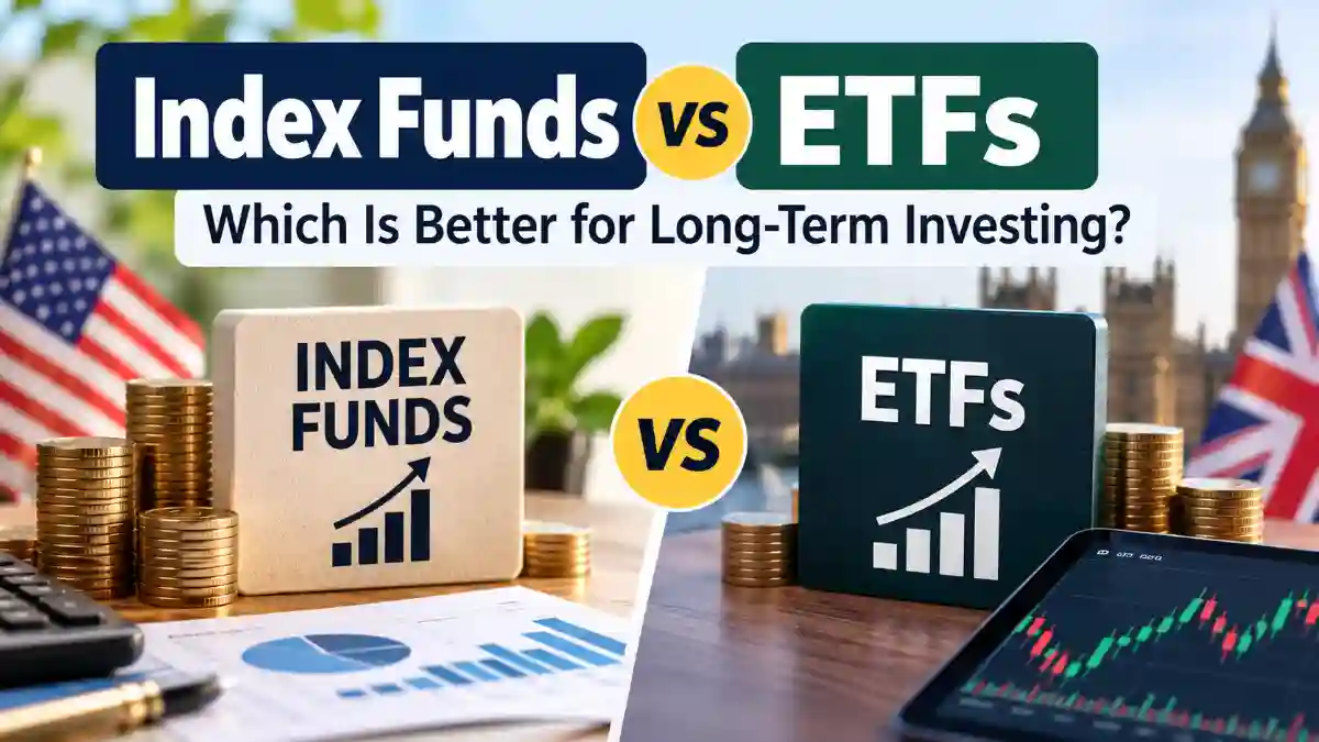 Index Funds vs ETFs comparison for long-term investors in the US and UK, covering investment costs, diversification, and tax considerations.