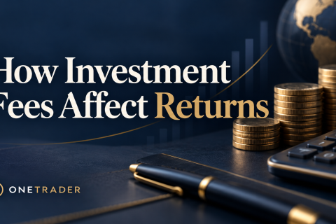 How investment fees affect returns, illustrated with coins and a calculator