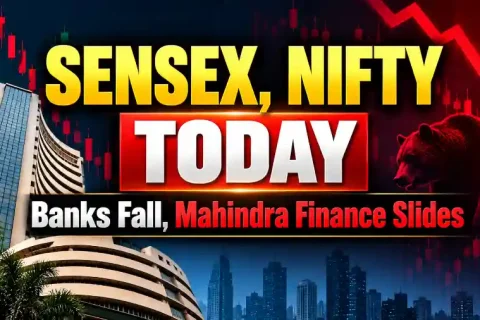 Sensex Nifty Today October 22 2026 – Indian markets decline as banking stocks and Mahindra Finance fall.