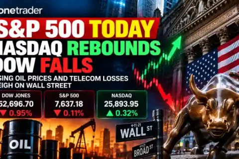 S&P 500 today October 23, 2026, as Nasdaq rebounds 0.32%, Dow Jones falls 0.95% and rising oil prices pressure Wall Street.