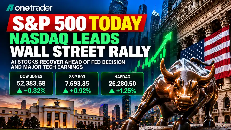 S&P 500 today October 26, 2026, with Nasdaq leading Wall Street gains as Nvidia and AI stocks recover ahead of the Fed decision.