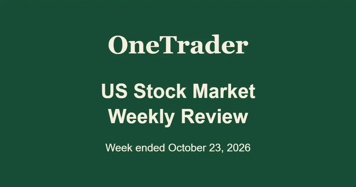 US stock market weekly review for the week ended October 23, 2026 on a green OneTrader banner
