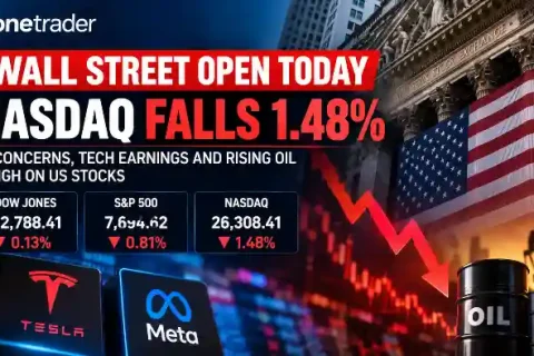 Wall Street open today October 22 2026 with Nasdaq falling 1.48% as US stocks decline amid AI spending concerns and rising oil prices.